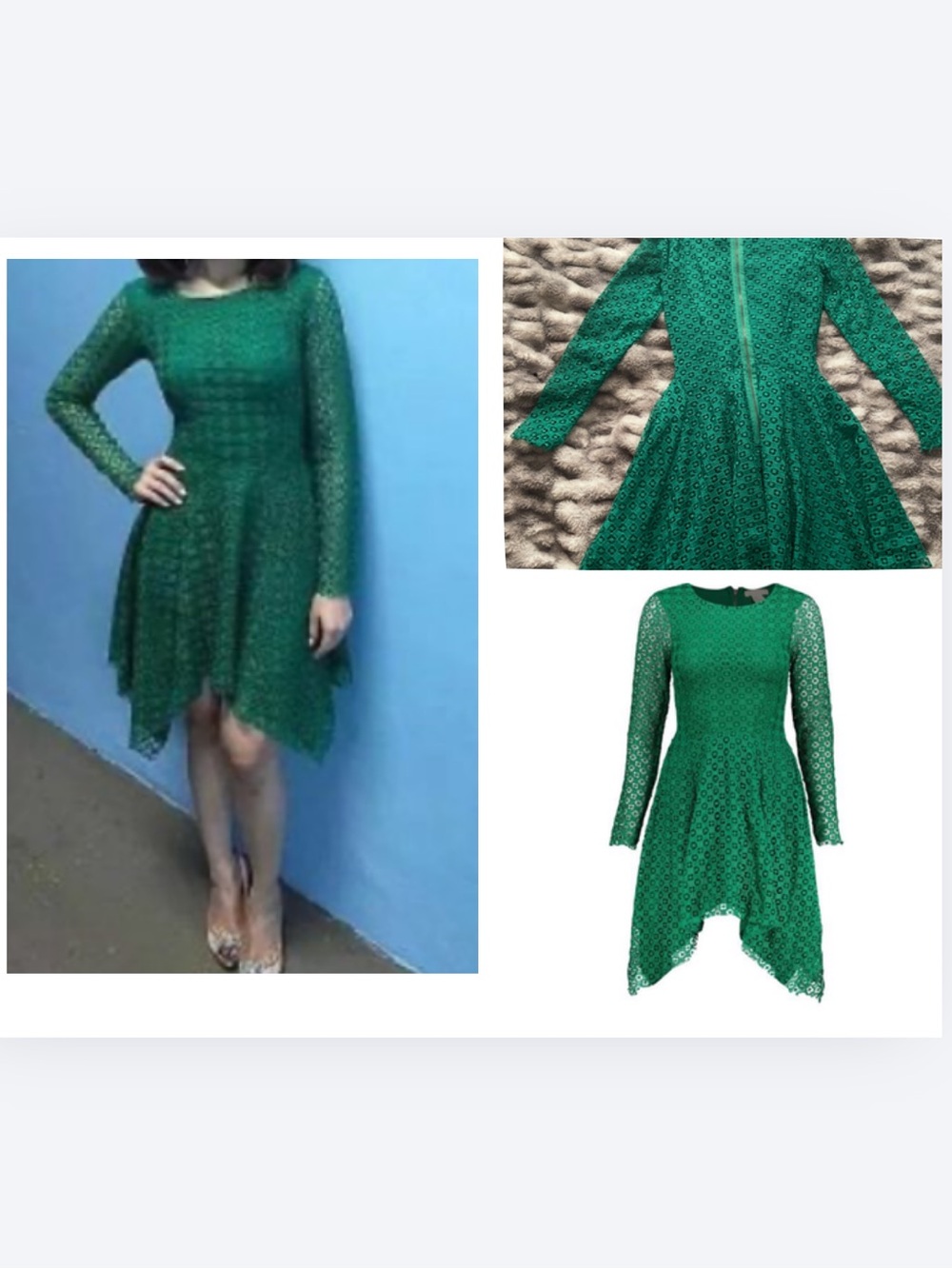 H&M long-sleeved lace dress, geometric lace pattern.